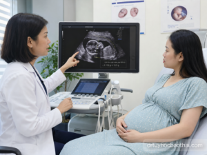 Bác sĩ tư vấn cho mẹ bầu về cân nặng thai nhi ước tính trên siêu âm và sai số có thể gặp khi đánh giá tăng trưởng thai