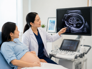 Bác sĩ tư vấn cho thai phụ về hình ảnh siêu âm nghi giãn bể lớn hố sau thai nhi