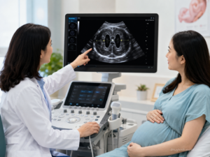 Bác sĩ tư vấn cho mẹ bầu về giãn não thất là gì qua hình ảnh siêu âm não thai nhi