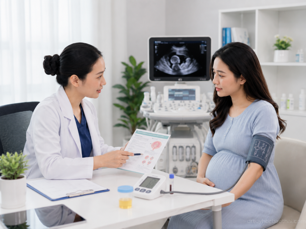 Bác sĩ tư vấn cho mẹ bầu về tiền sản giật quý 2, đo huyết áp và theo dõi nguy cơ trong thai kỳ