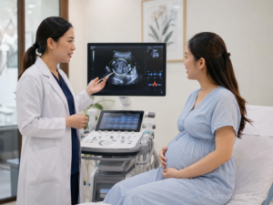 Bác sĩ tư vấn cho mẹ bầu về thai chậm tăng trưởng trong tử cung qua hình ảnh siêu âm và Doppler thai