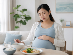 Mẹ bầu chán ăn khi mang thai, ngồi trước bữa ăn và cảm thấy không muốn ăn
