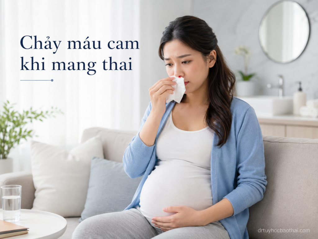 Mẹ bầu bị chảy máu cam khi mang thai, dùng khăn giấy cầm máu trong không gian sinh hoạt nhẹ nhàng