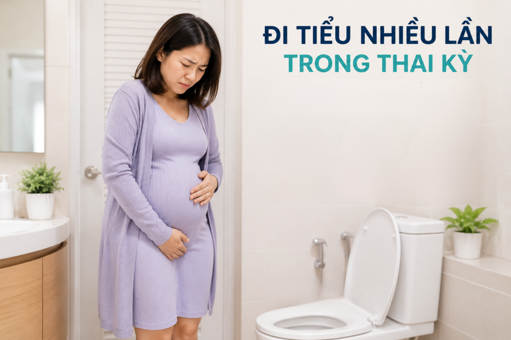 Mẹ bầu đi tiểu nhiều lần trong thai kỳ, đứng gần nhà vệ sinh và có biểu hiện khó chịu vùng bụng dưới