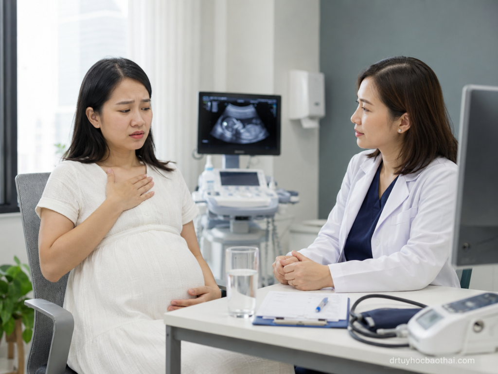 Bác sĩ tư vấn cho mẹ bầu về đau tức ngực khi mang thai và các dấu hiệu cần theo dõi