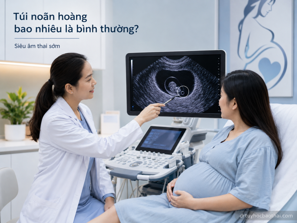 Hình ảnh minh họa túi noãn hoàng và phôi thai trong giai đoạn thai sớm bên trong túi thai