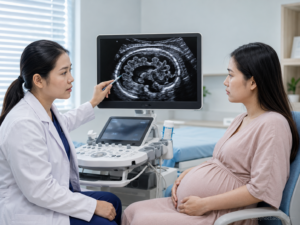 Bác sĩ tư vấn cho mẹ bầu về bất thường vỏ não thai nhi qua hình ảnh siêu âm não thai