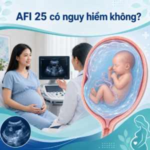 Hình ảnh siêu âm thai với chỉ số AFI 25 biểu hiện đa ối nhẹ