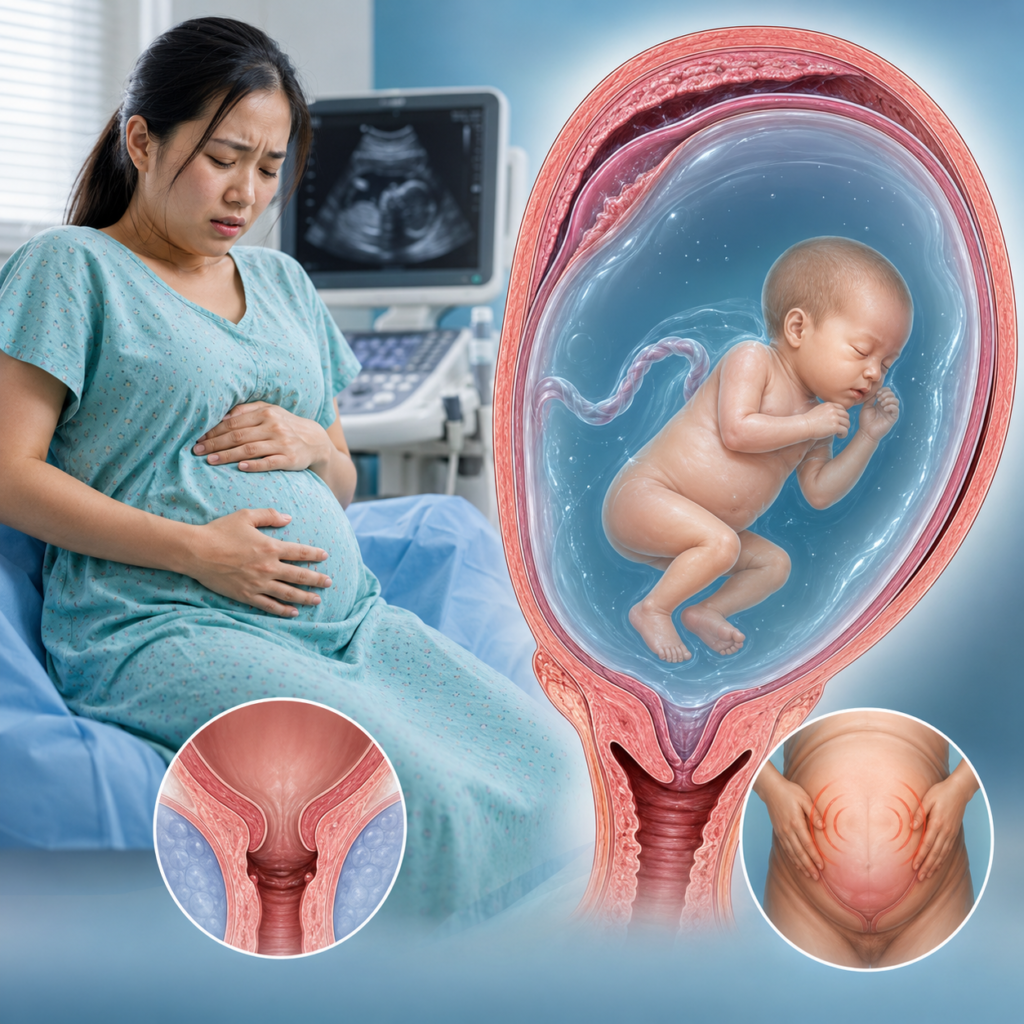 Hình minh họa đa ối gây căng tử cung và tăng nguy cơ co bóp sớm, liên quan đến nguy cơ sinh non trong thai kỳ