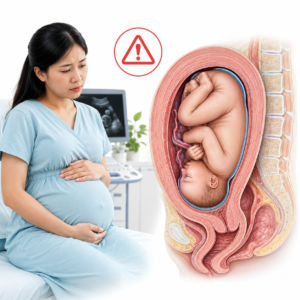 Hình ảnh minh họa thiểu ối nặng (cạn ối) khiến thai nhi bị hạn chế không gian trong tử cung, nguy cơ chèn ép và suy thai