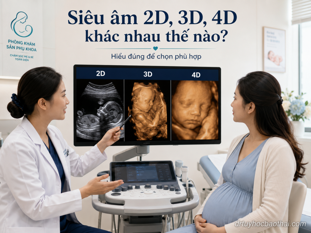 Bác sĩ tư vấn cho mẹ bầu về sự khác nhau giữa siêu âm 2D, 3D và 4D trong thai kỳ