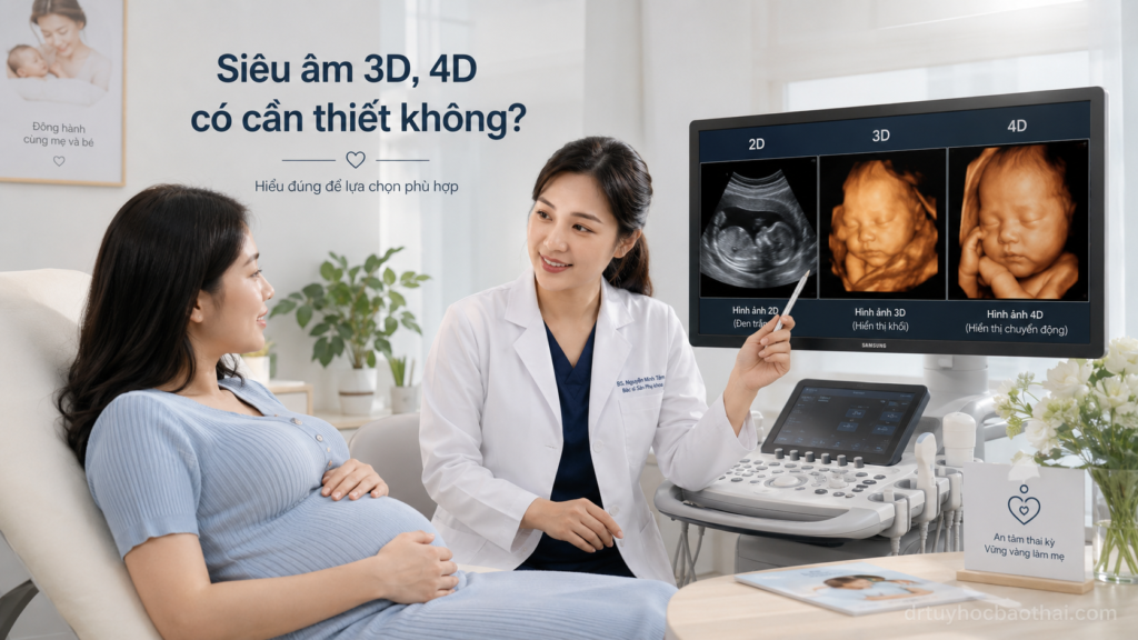 Bác sĩ tư vấn cho mẹ bầu về siêu âm 3D 4D và sự khác nhau giữa siêu âm 2D, 3D, 4D trong thai kỳ