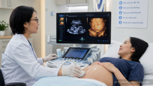 Hình ảnh siêu âm 4D thai nhi giúp mẹ bầu quan sát khuôn mặt và tư thế của bé trong buồng tử cung