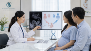 Bác sĩ tư vấn di truyền cho thai phụ và người chồng về nguy cơ bất thường nhiễm sắc thể thai nhi có thể liên quan đến bố mẹ