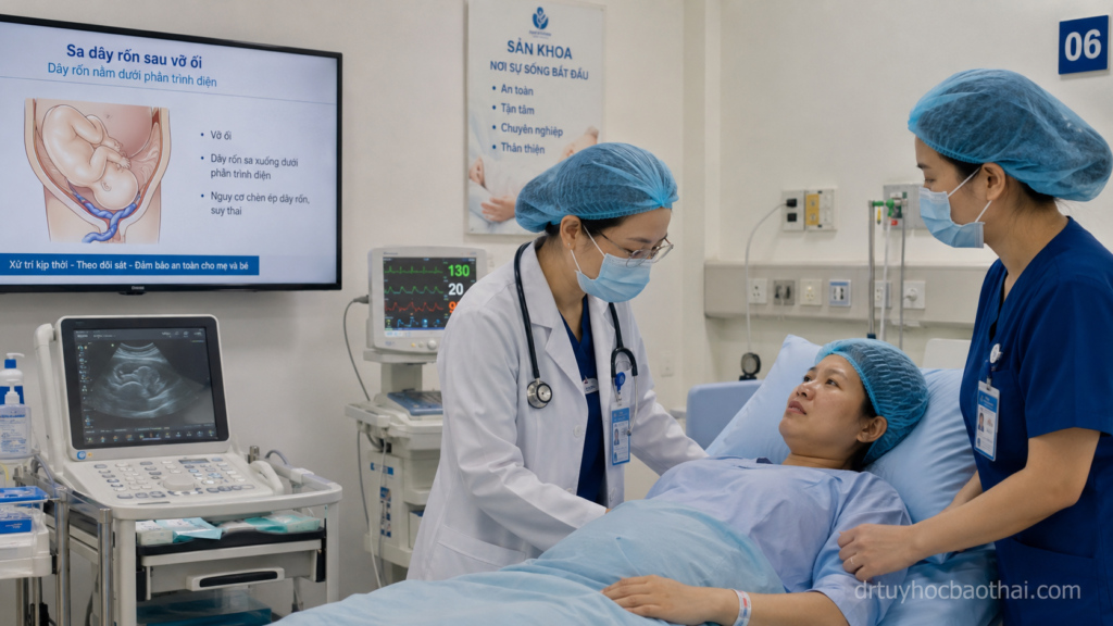 Bác sĩ xử trí cấp cứu sa dây rốn sau vỡ ối trong phòng sinh
