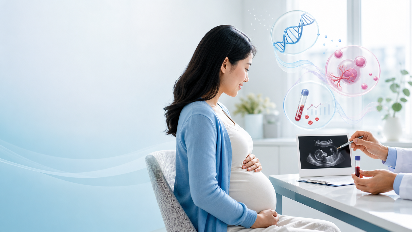 Thai phụ tư vấn xét nghiệm sàng lọc trước sinh, minh họa NIPT, Double test và Triple test