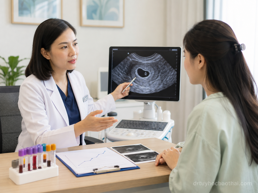 Bác sĩ tư vấn cho phụ nữ về beta bao nhiêu thì siêu âm thấy thai và vì sao không nên kết luận theo một con số