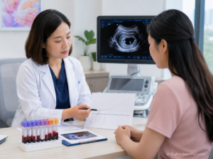 Bác sĩ tư vấn cho phụ nữ về chỉ số beta hCG thai 5 tuần và cách đọc kết quả xét nghiệm đúng