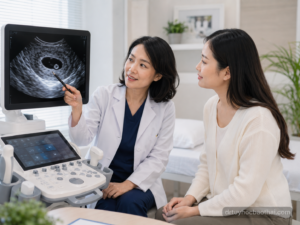 Bác sĩ tư vấn cho phụ nữ về túi thai bao nhiêu mm thì thấy noãn hoàng qua hình ảnh siêu âm thai sớm