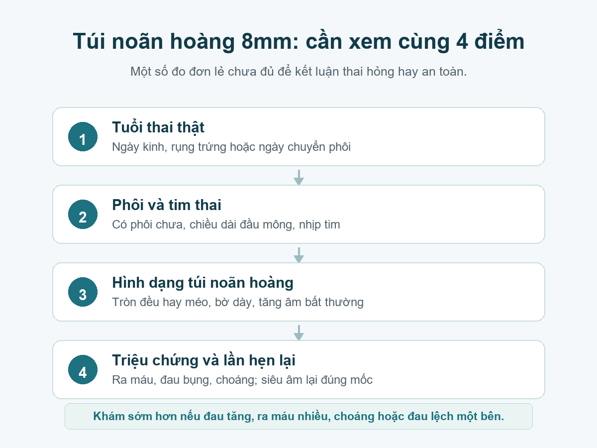 Sơ đồ 4 điểm cần xem cùng khi túi noãn hoàng 8mm