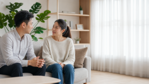 Vợ chồng trò chuyện bình tĩnh trong giai đoạn thai kỳ sớm