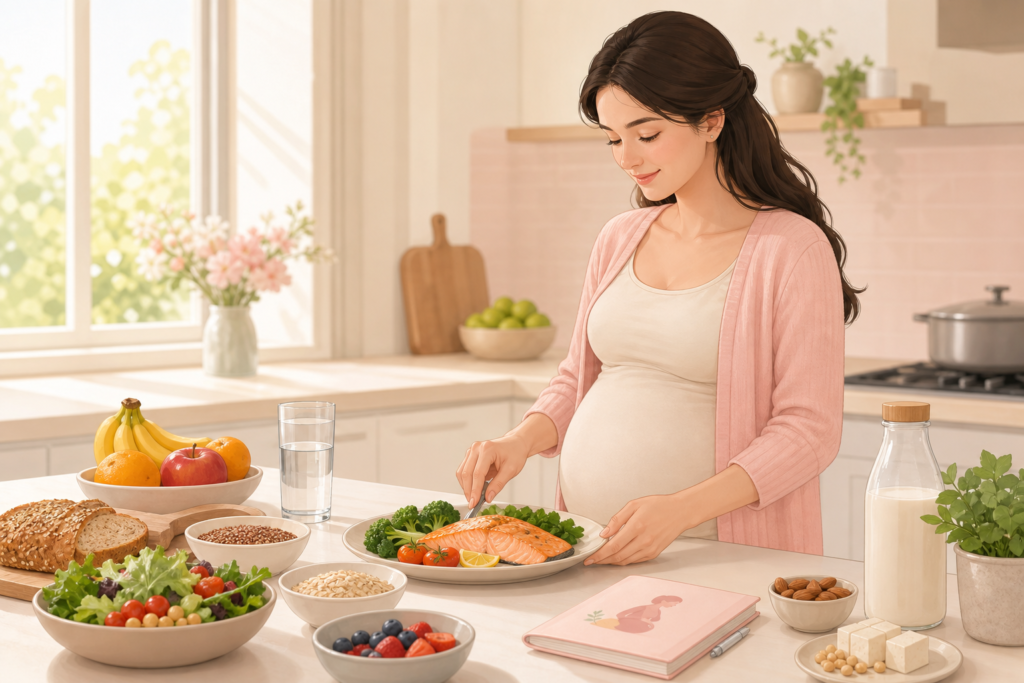 Thai phụ chuẩn bị bữa ăn cân bằng trong 3 tháng cuối thai kỳ