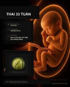 Thai 33 tuần: hình minh họa thai nhi và kích thước tương ứng theo tuần thai