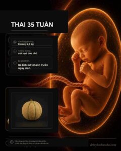Thai 35 tuần: hình minh họa thai nhi và kích thước tương ứng theo tuần thai