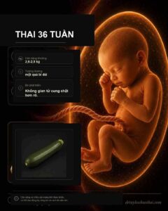 Thai 36 tuần: hình minh họa thai nhi và kích thước tương ứng theo tuần thai