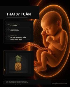 Thai 37 tuần: hình minh họa thai nhi và kích thước tương ứng theo tuần thai