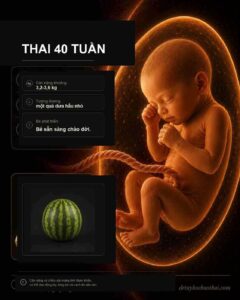 Thai 40 tuần: hình minh họa thai nhi và kích thước tương ứng theo tuần thai